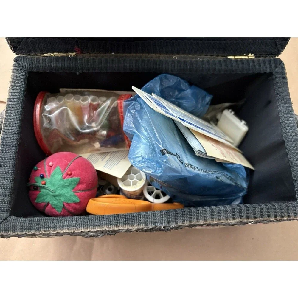 Vintage Floral Sewing Box with Handle | Fabric Covered Sewing Basket